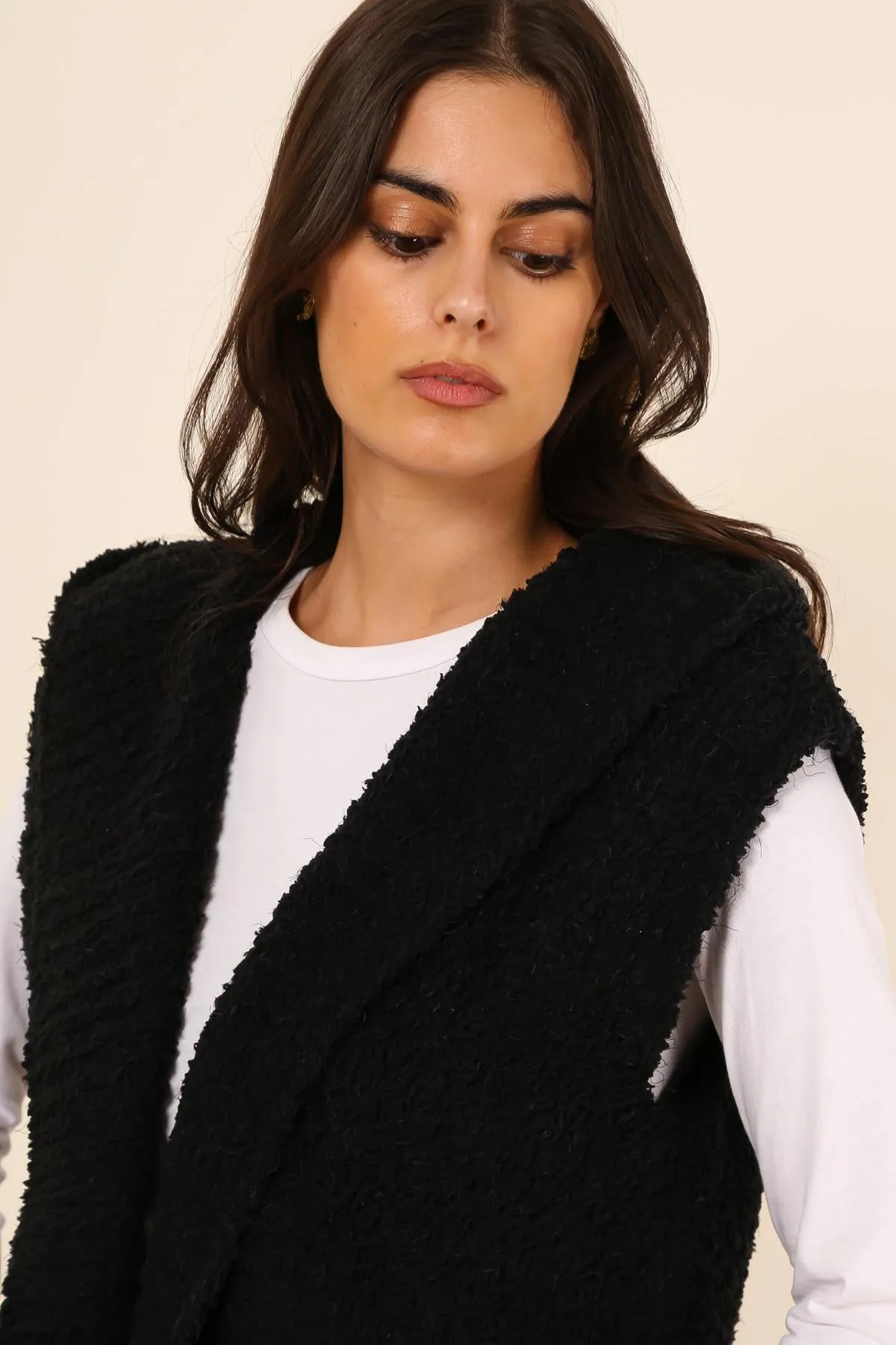 Adriene sleeveless hooded cardigan black