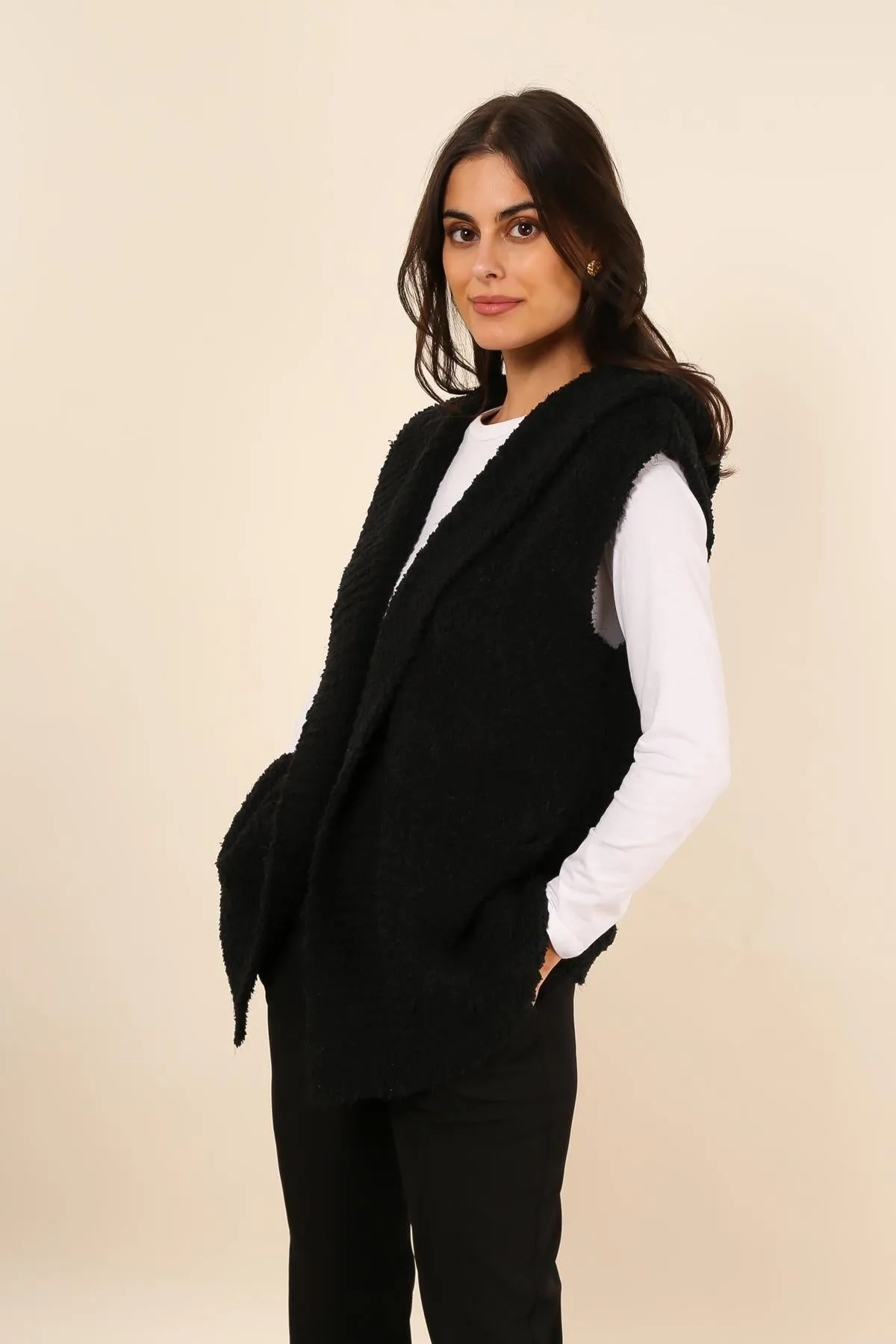 Adriene sleeveless hooded cardigan black
