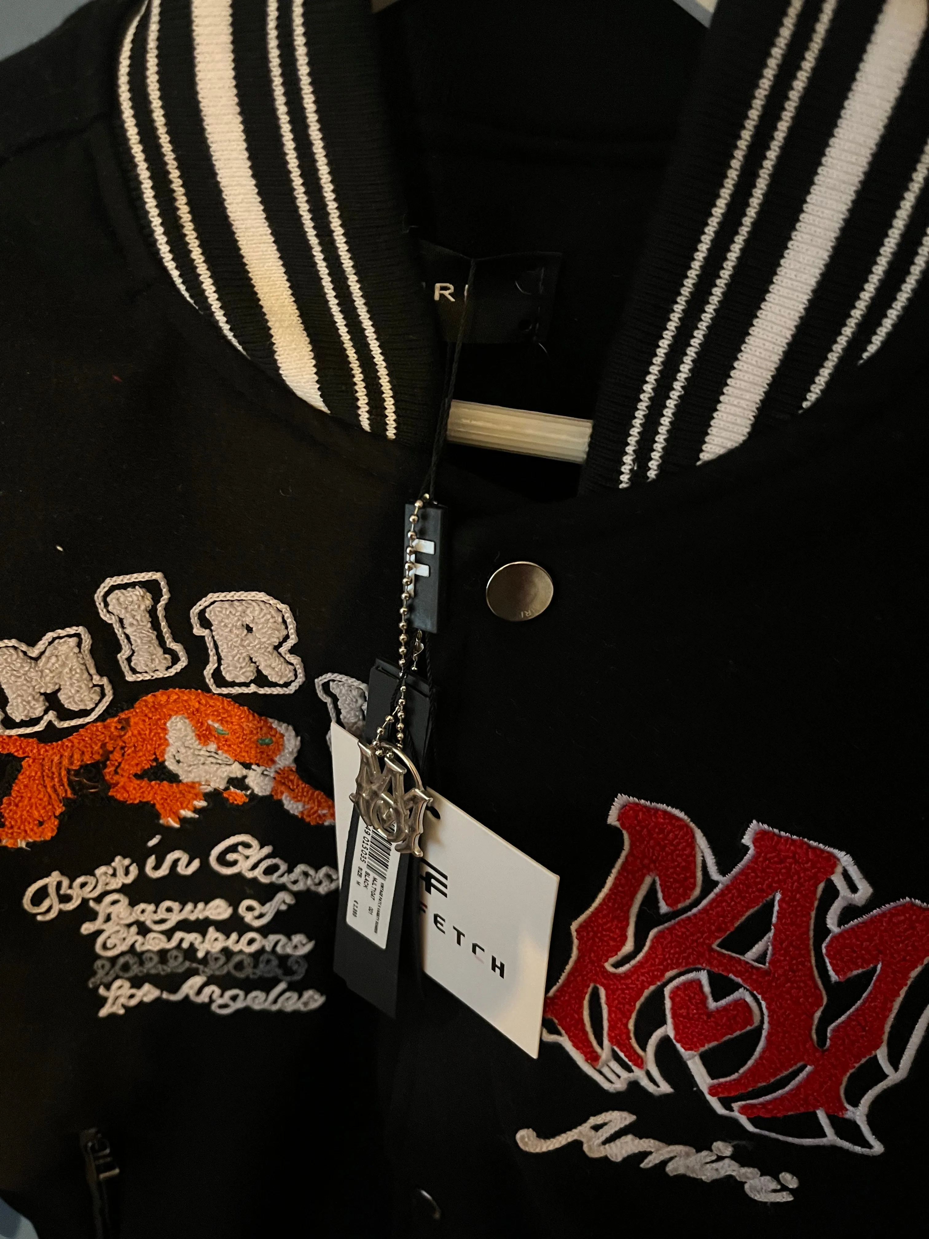 Amiri " Logo-Patch Varsity " Jacket styled in Black for Fall&Winter 2024