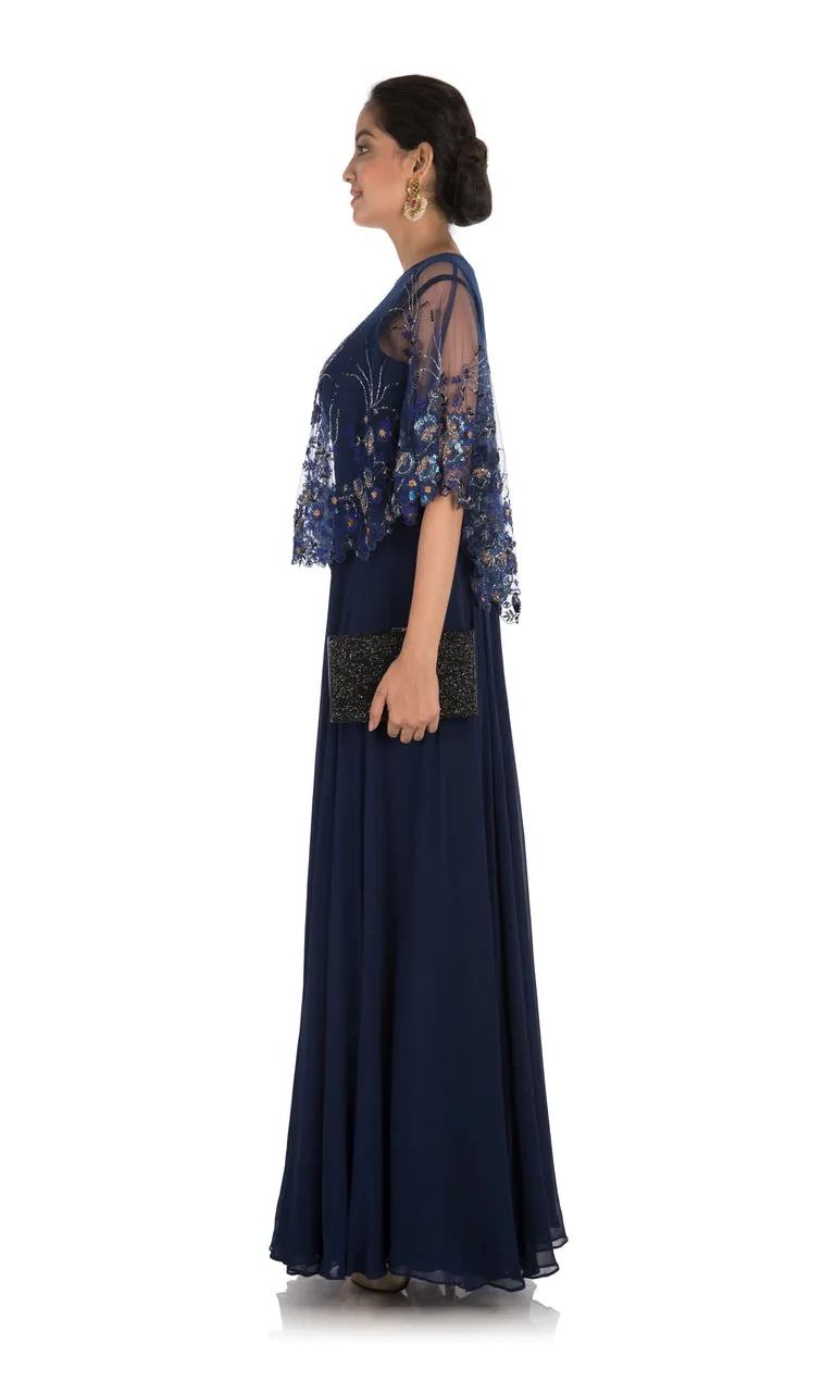 Anju Agarwal Midnight Blue Cape Gown