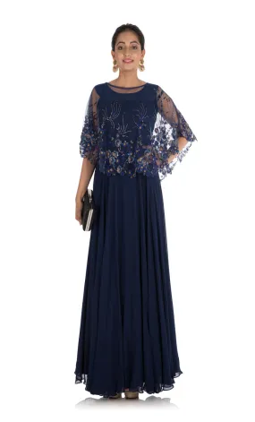Anju Agarwal Midnight Blue Cape Gown