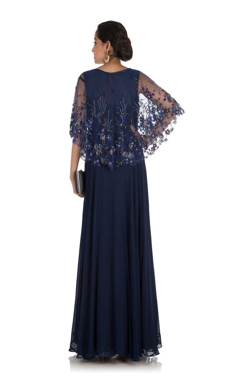Anju Agarwal Midnight Blue Cape Gown