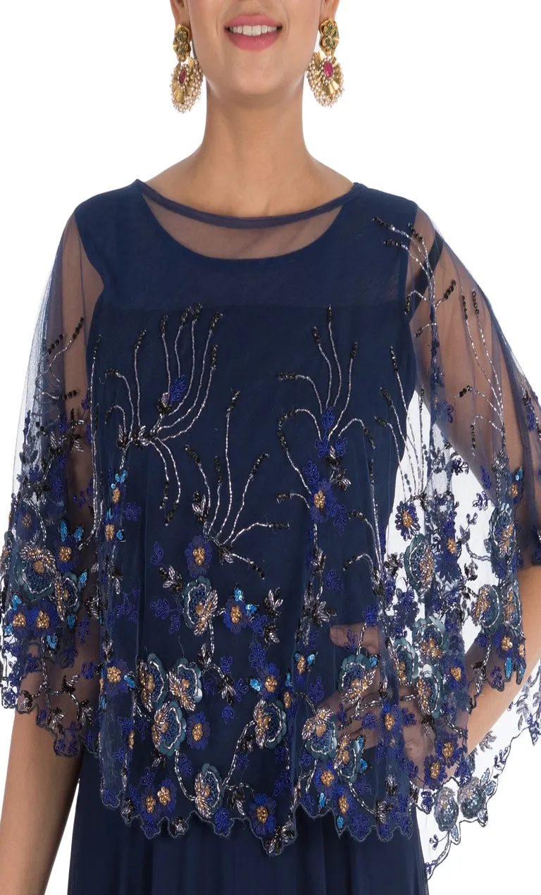 Anju Agarwal Midnight Blue Cape Gown