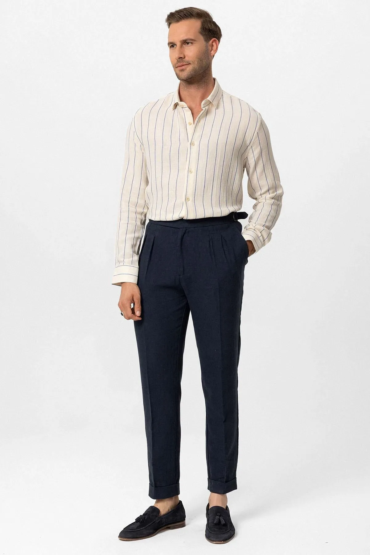 ANT Slim Fit Striped Men's Shirt - Leer