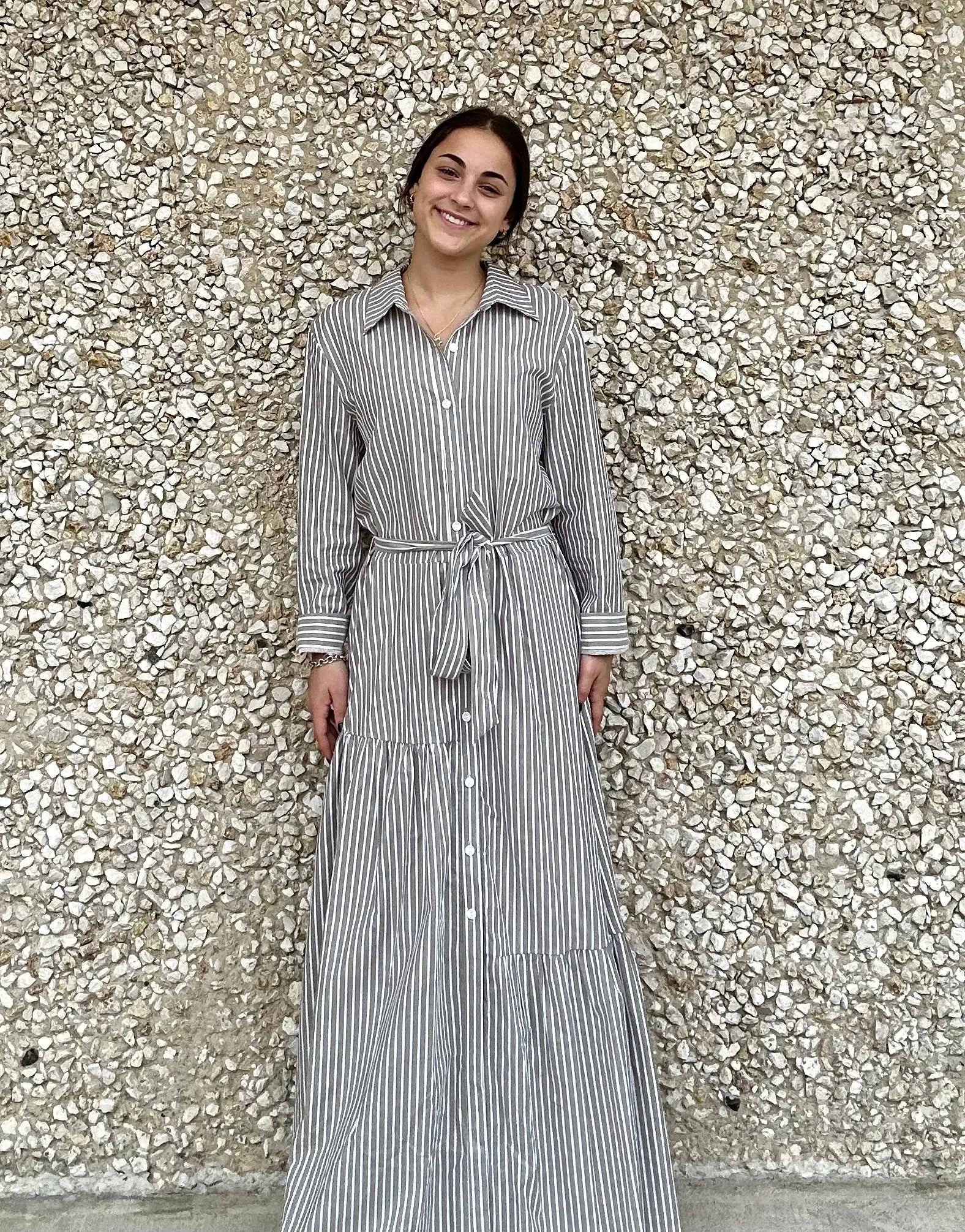 Apparel- Adrienne Collar Midi Shirt Dress With Belt