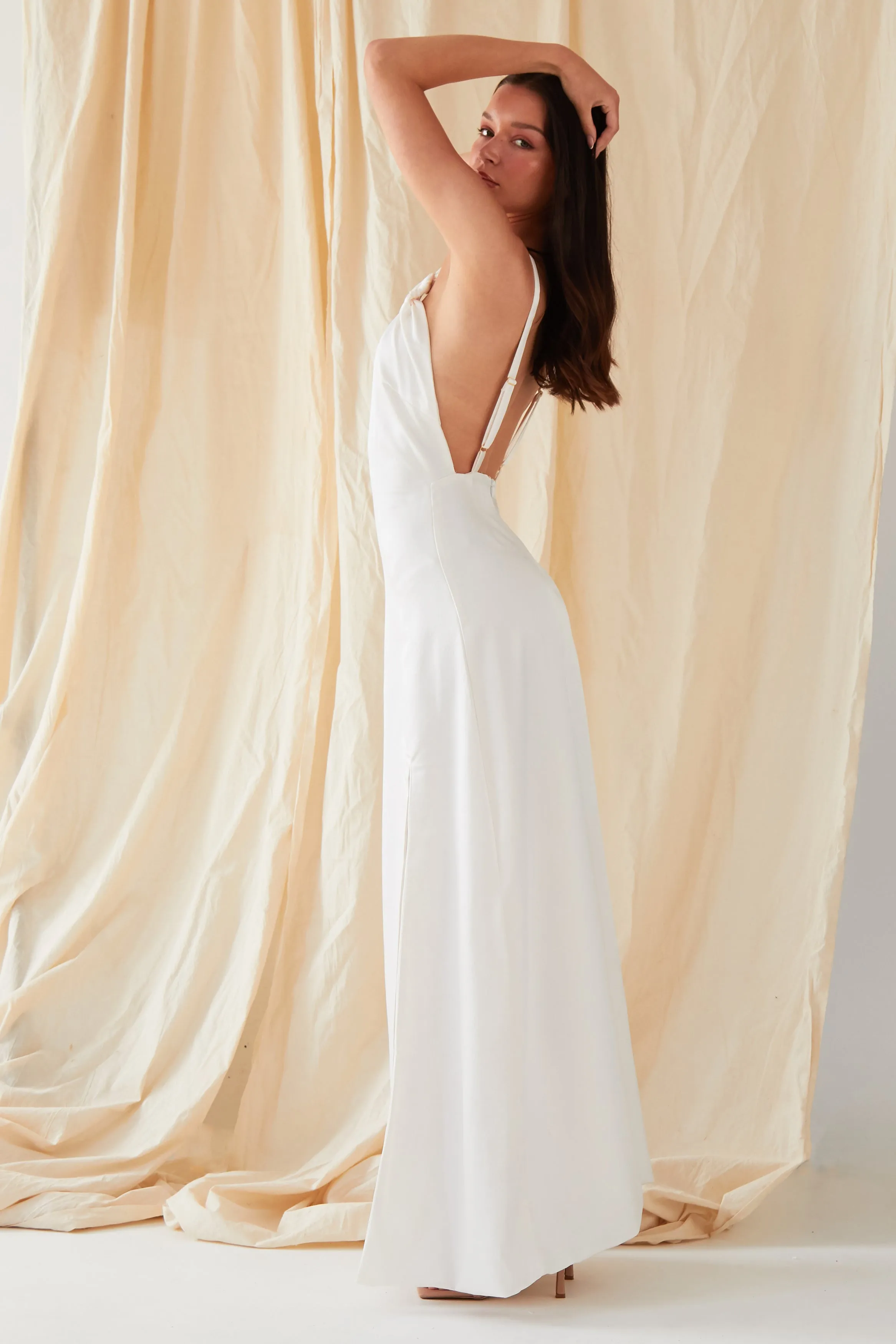 Asymmetric White Maxi Dress