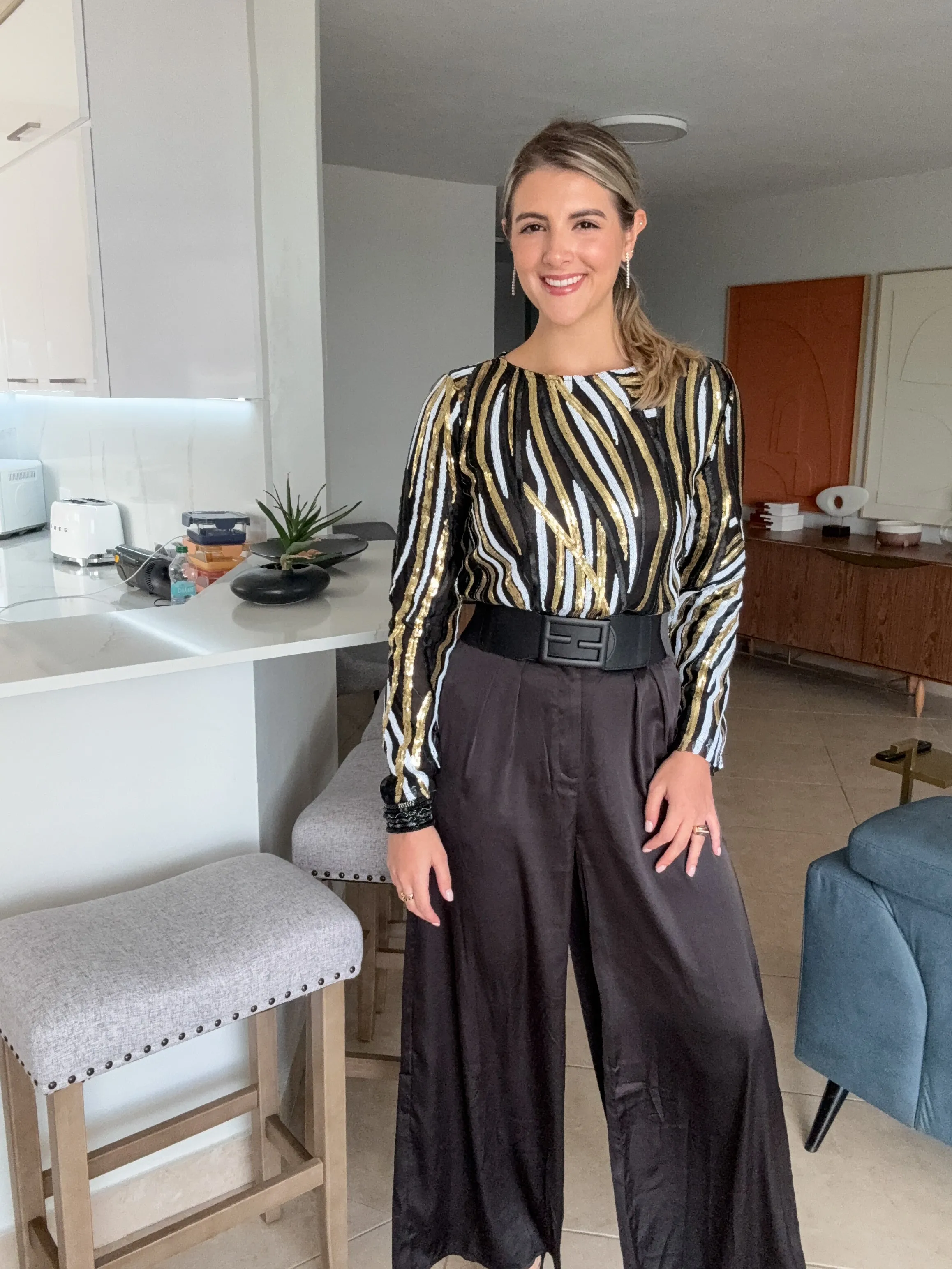 BLACK SATIN HIGH WAISTED PANTS