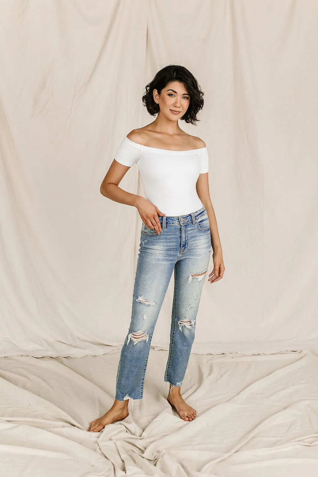 Bodysuit - Short Sleeve Off The Shoulder - White