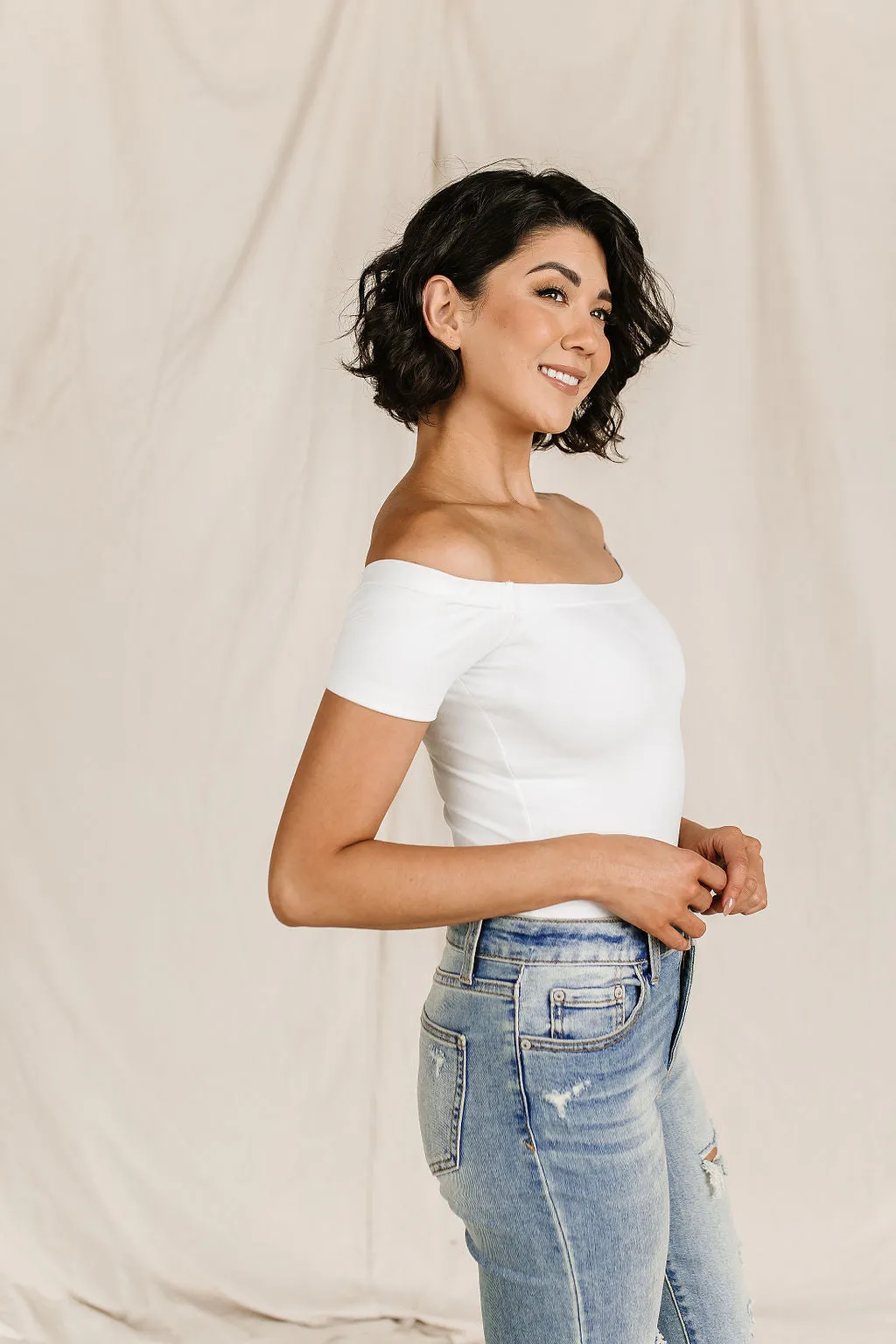 Bodysuit - Short Sleeve Off The Shoulder - White