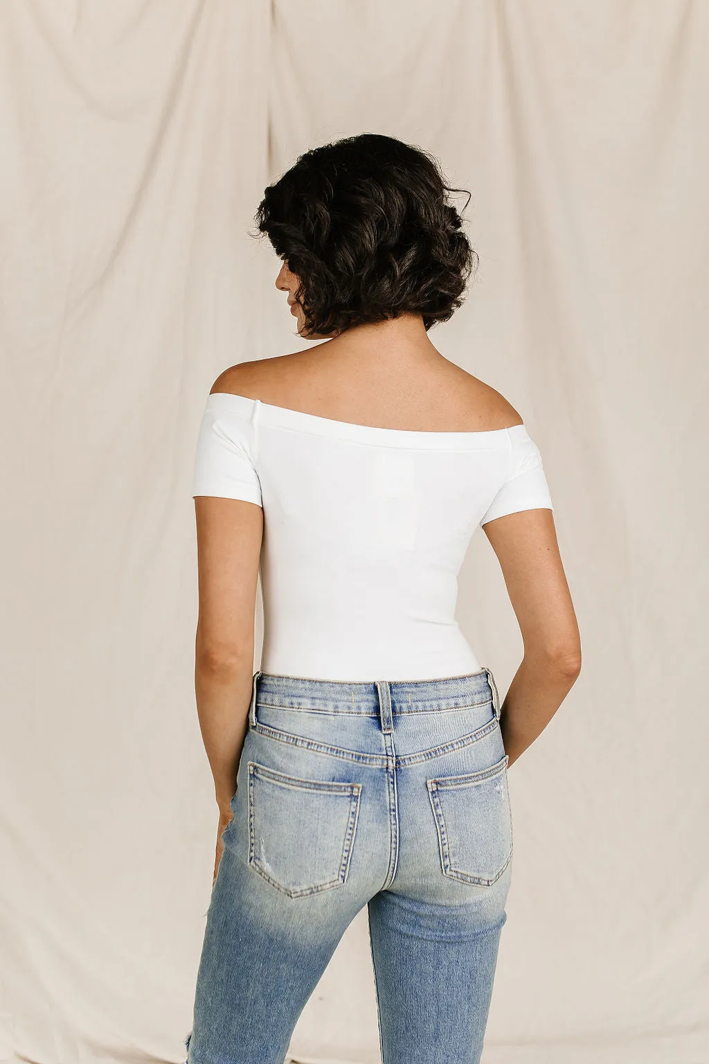 Bodysuit - Short Sleeve Off The Shoulder - White