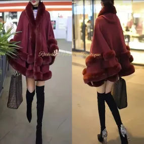 Burgundy Fur Elegant Cape