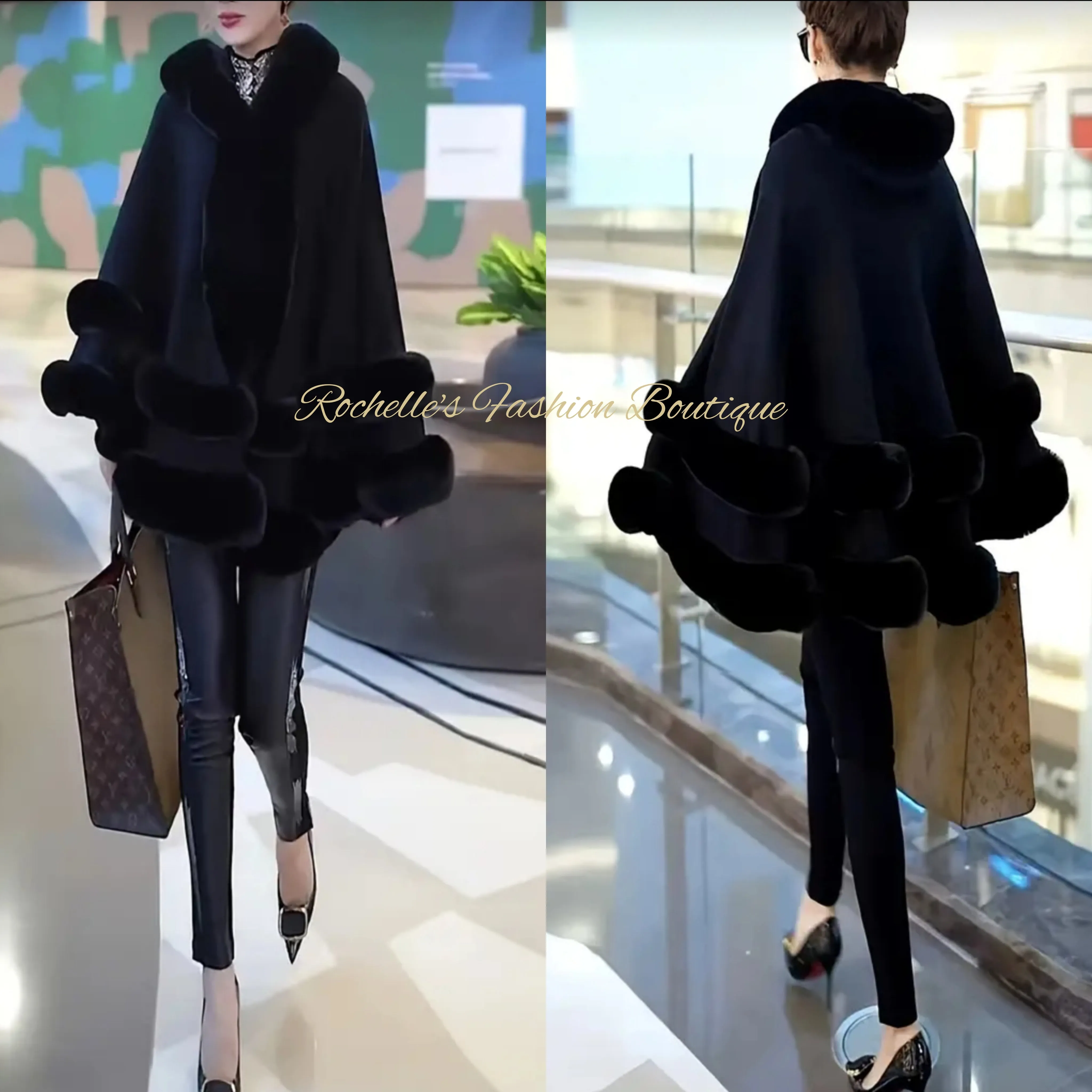 Burgundy Fur Elegant Cape