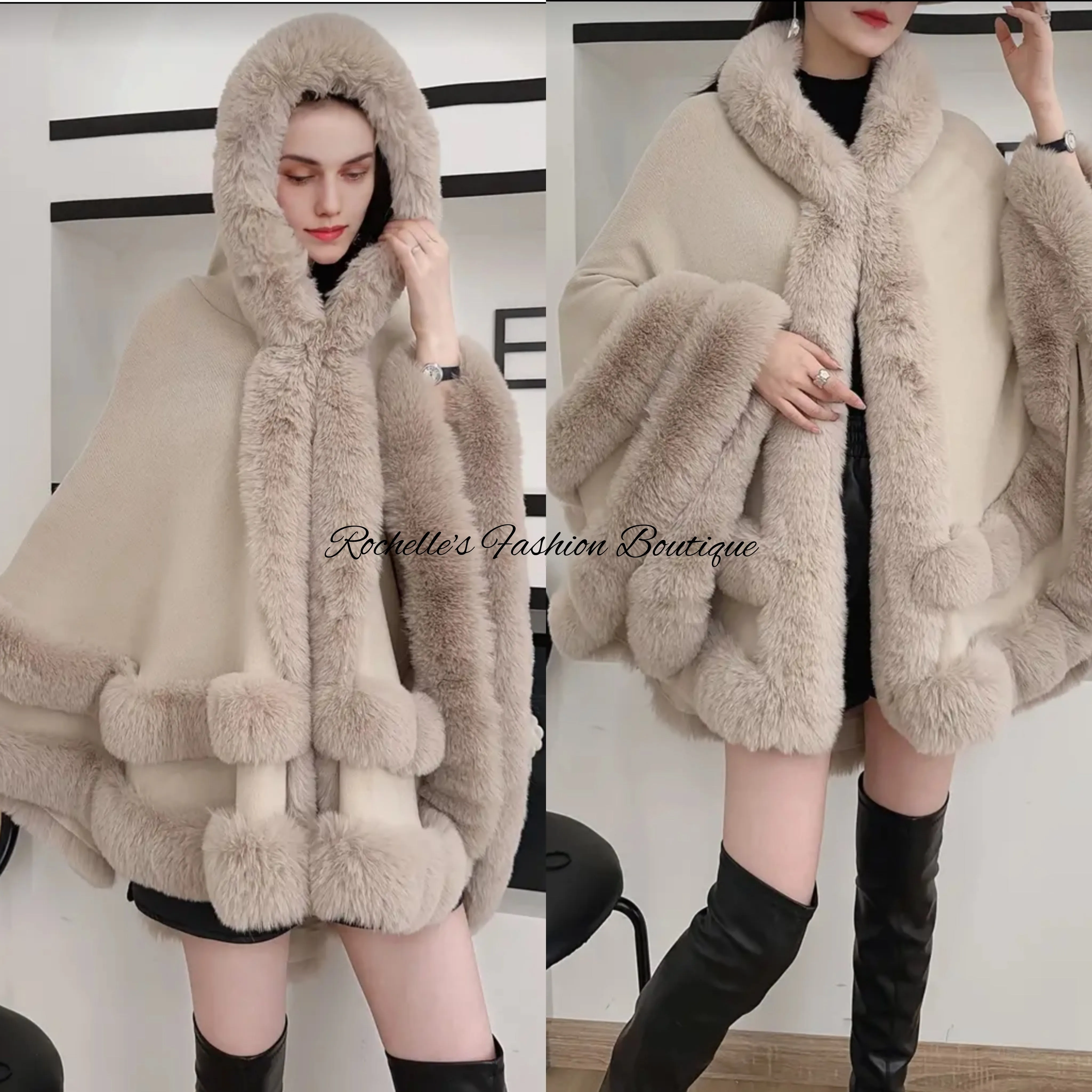 Burgundy Fur Elegant Cape