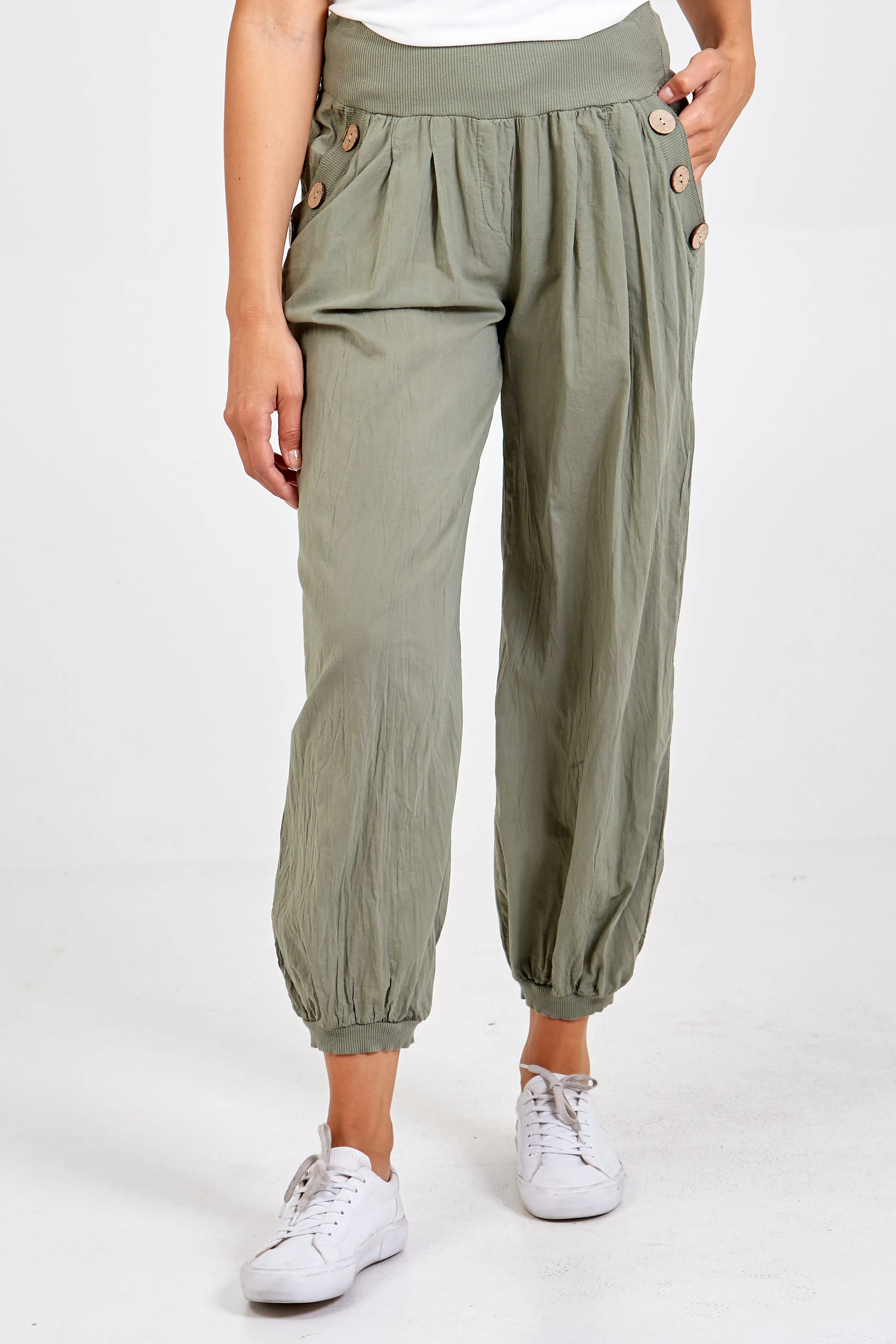 Button Pocket Detail Harem Pants