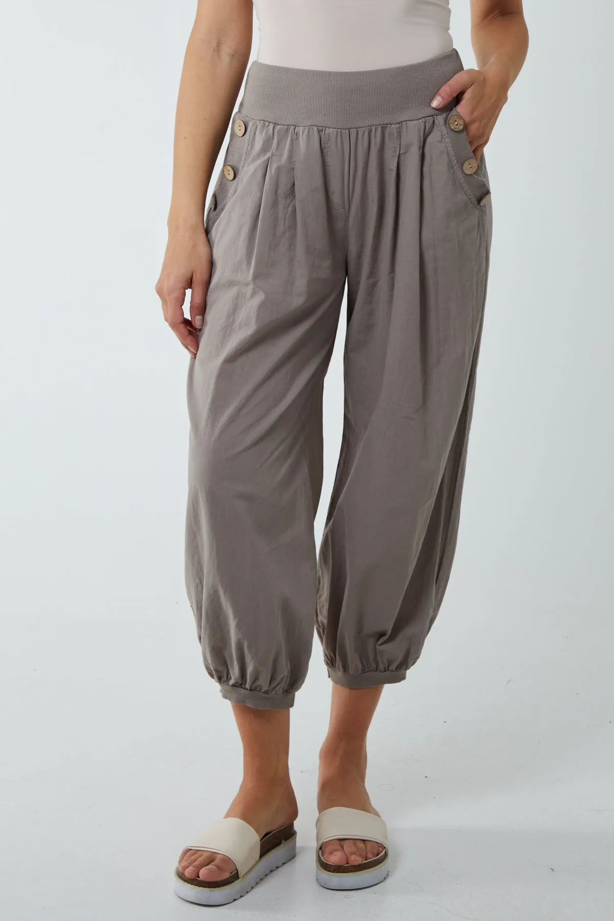 Button Pocket Detail Harem Pants