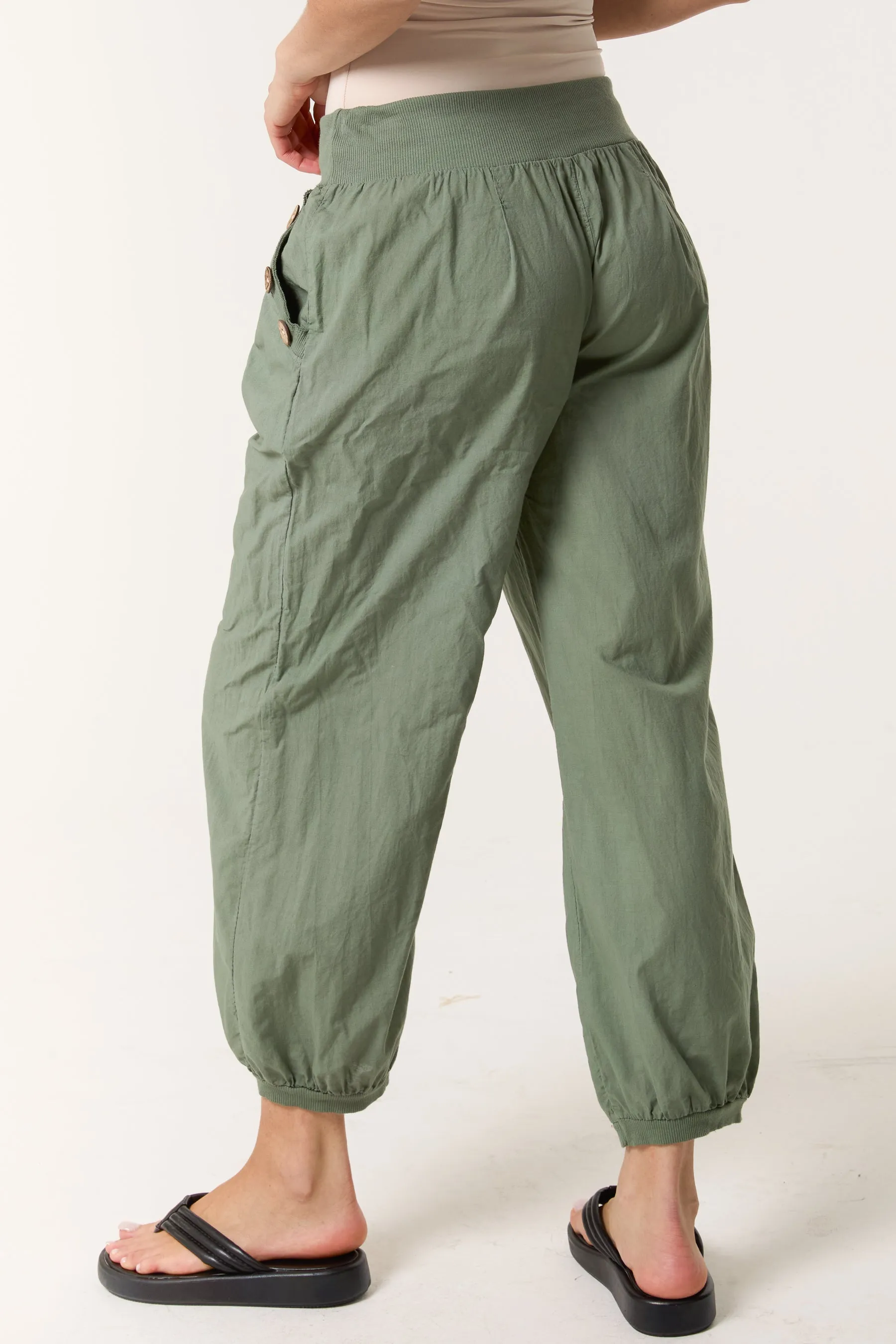 Button Pocket Detail Harem Pants