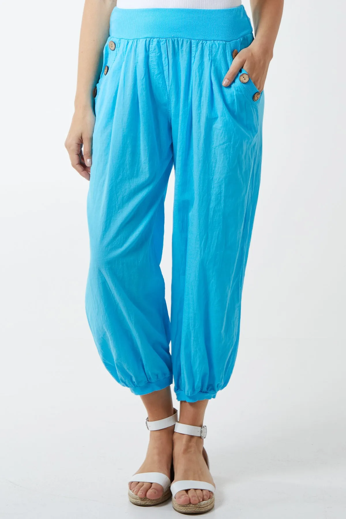 Button Pocket Detail Harem Pants