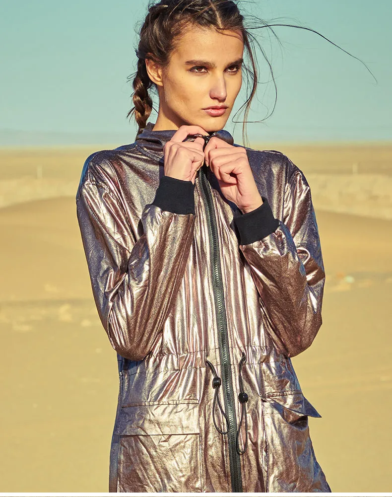 CAGGEEN METALLIC LONG LINE WIND BREAKER