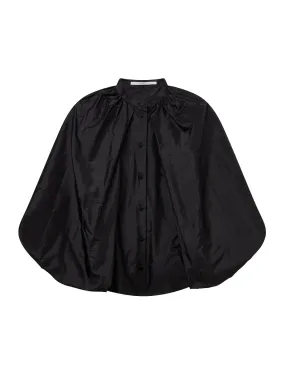 Cape-Sleeve Silk Shirt (Midnight Black)