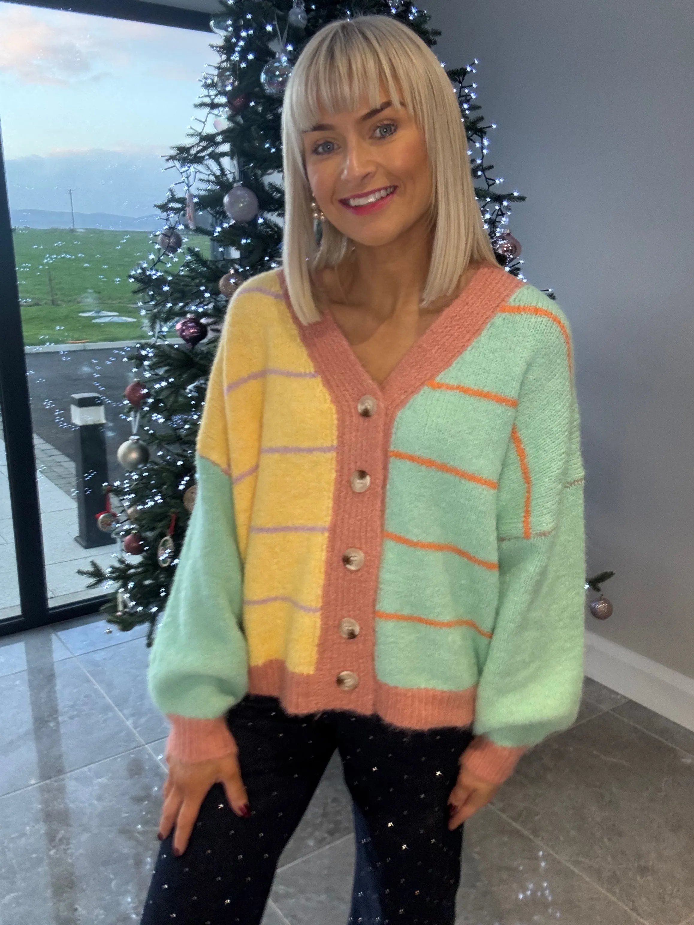 Carly Cardigan Yellow/Turquoise