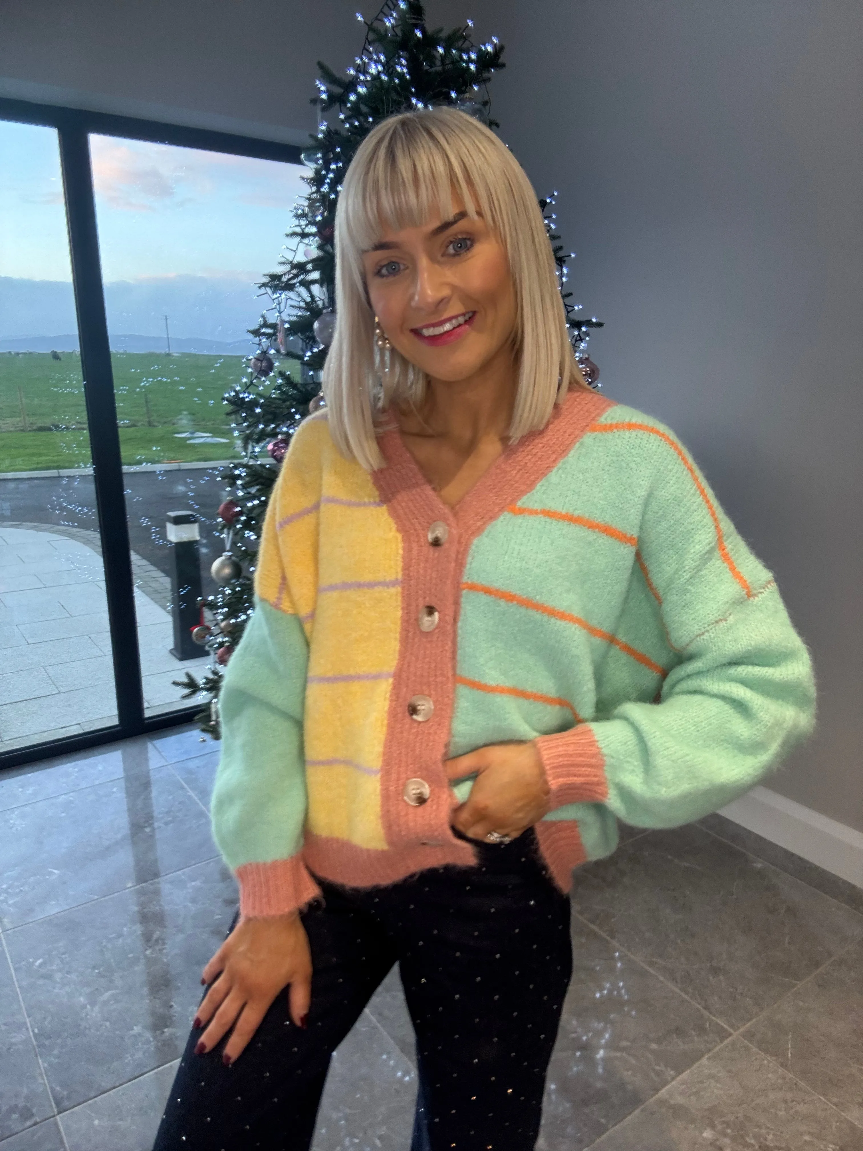 Carly Cardigan Yellow/Turquoise