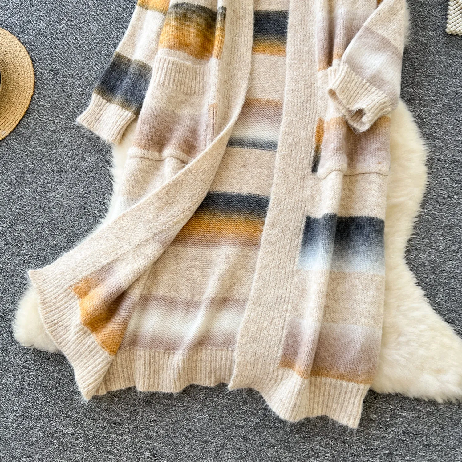 Color Blocking Stripe Loose-fit Cardigan