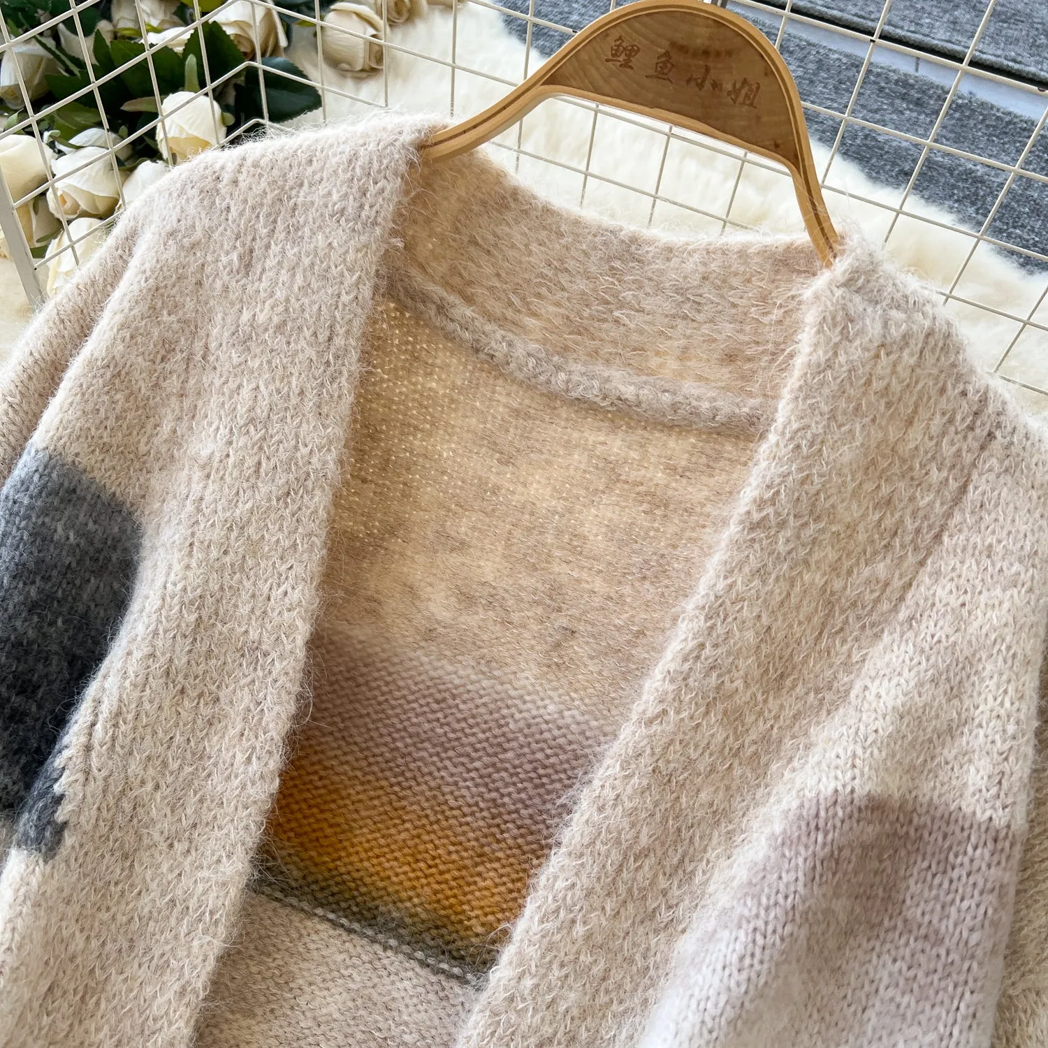 Color Blocking Stripe Loose-fit Cardigan