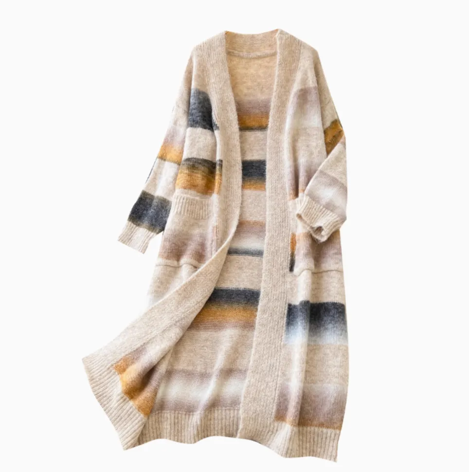Color Blocking Stripe Loose-fit Cardigan