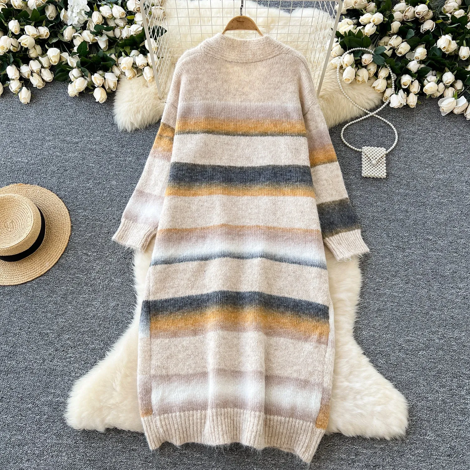 Color Blocking Stripe Loose-fit Cardigan