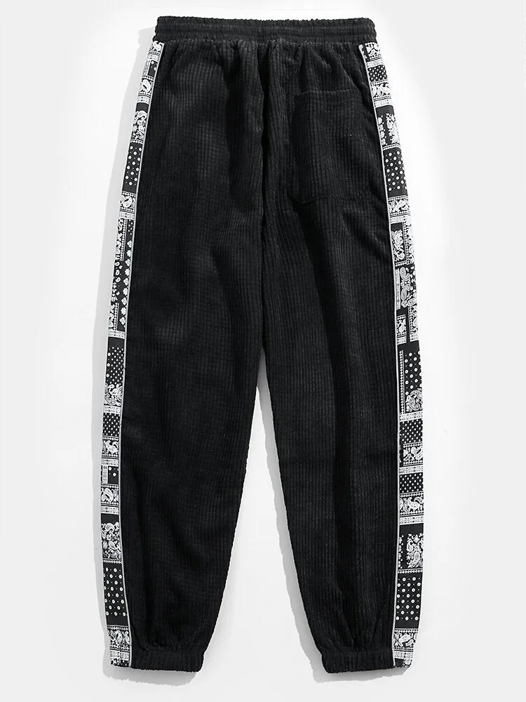 Corduroy Paisley Print Pants