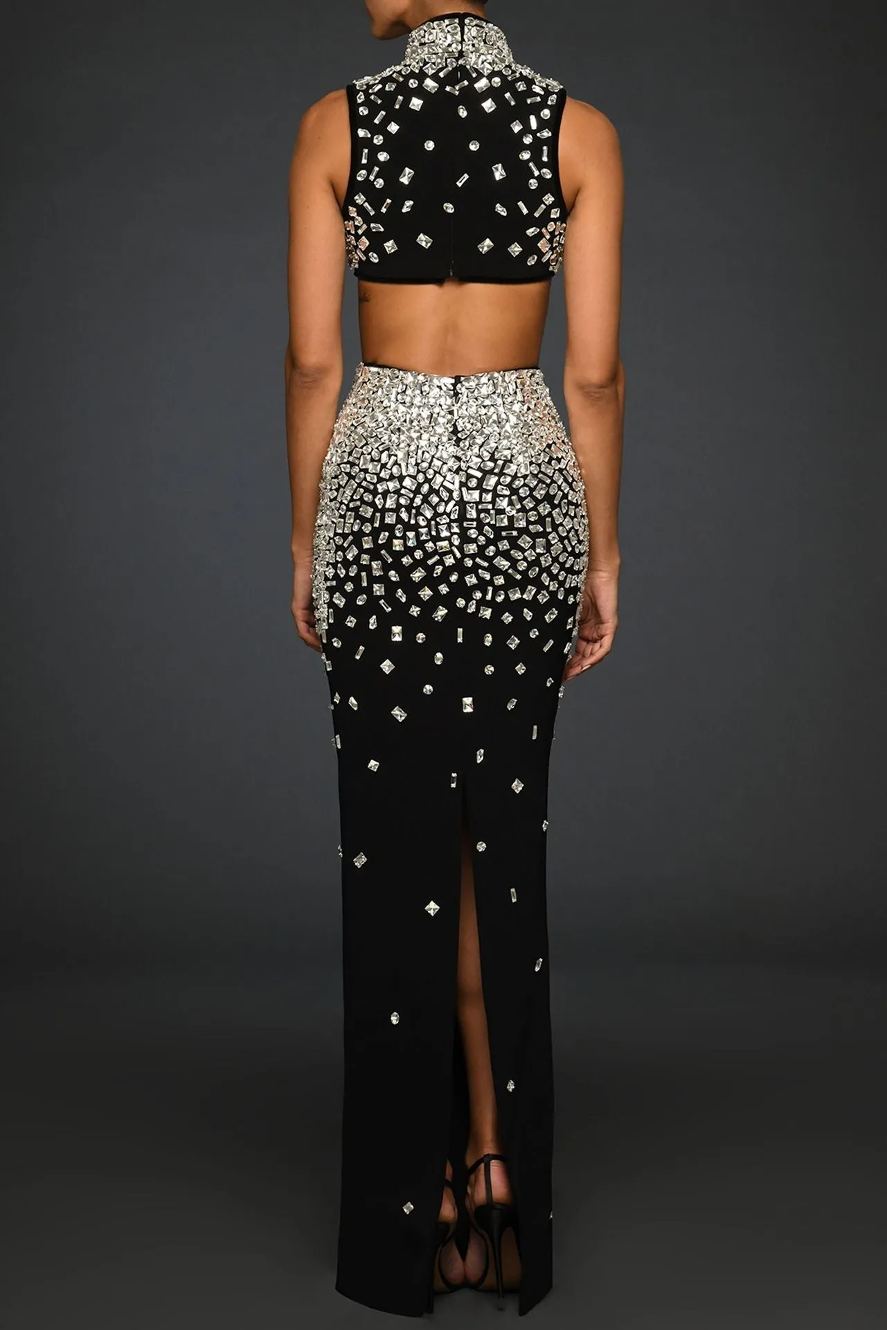Crepe Top and Skirt with Crystal Embroidery