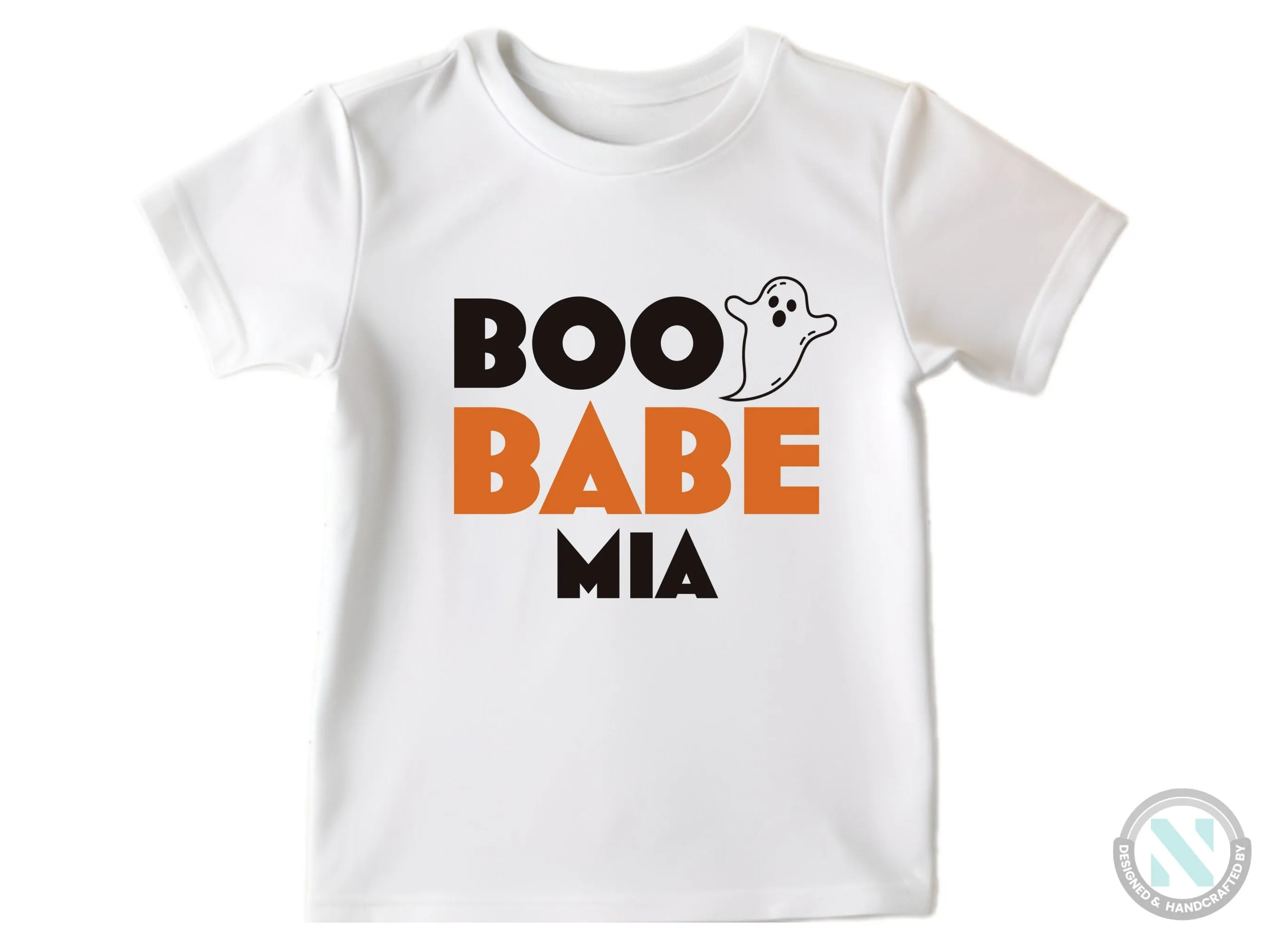Custom Name Short Sleeve Halloween Baby Grow for Girls with "Boo Babe"