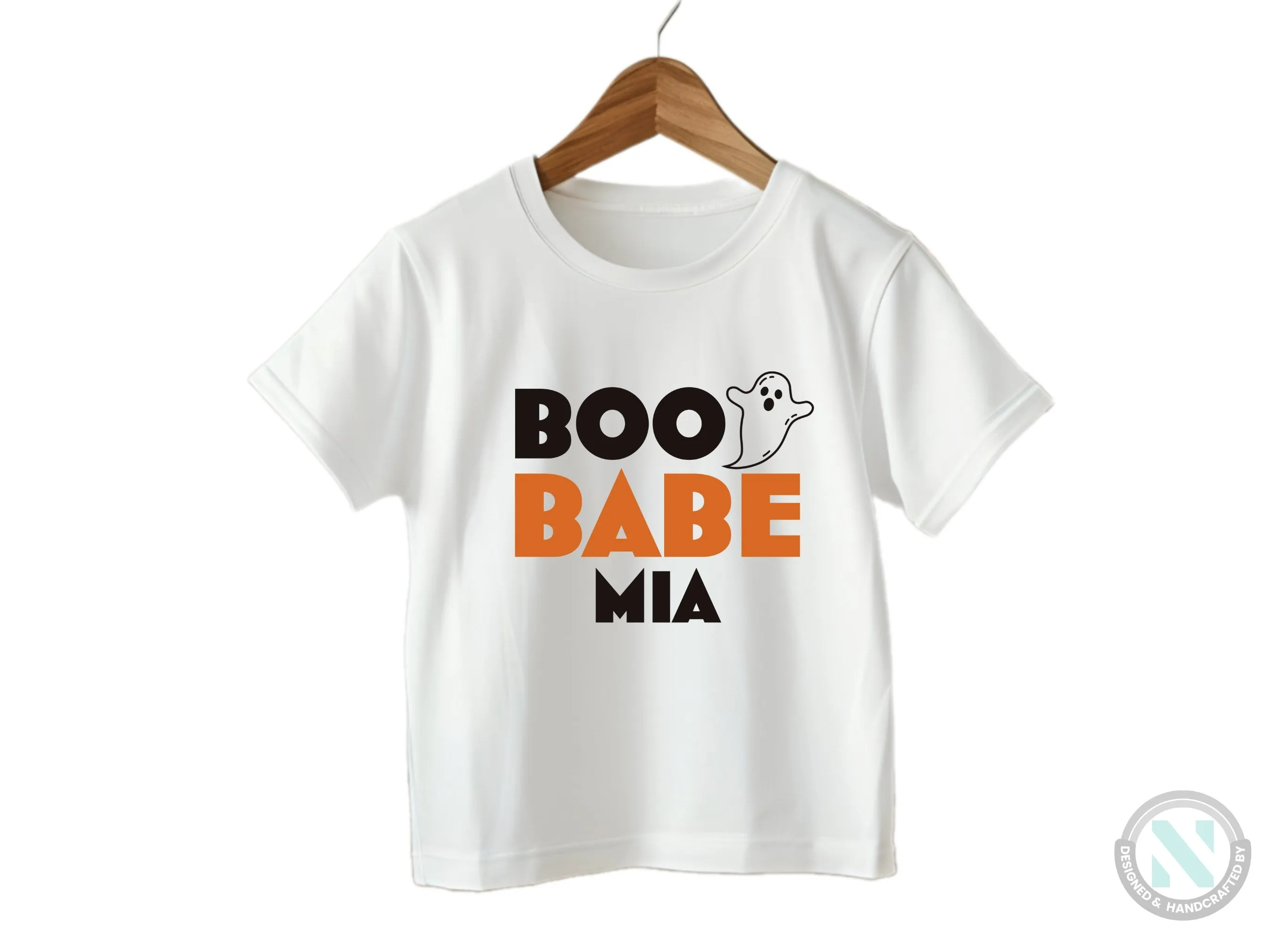 Custom Name Short Sleeve Halloween Baby Grow for Girls with "Boo Babe"