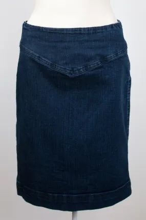 Dark denim knee-length stretch skirt
