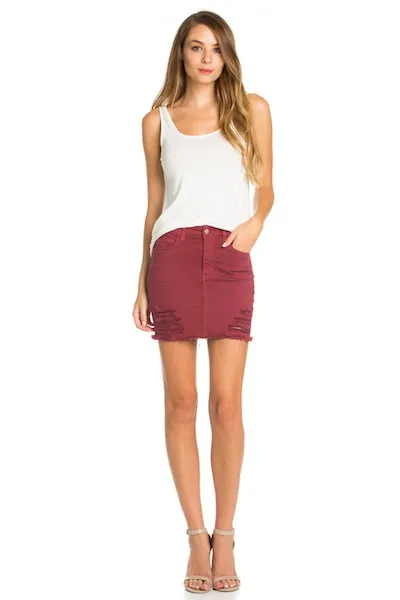 Distressed Denim Mini Skirt