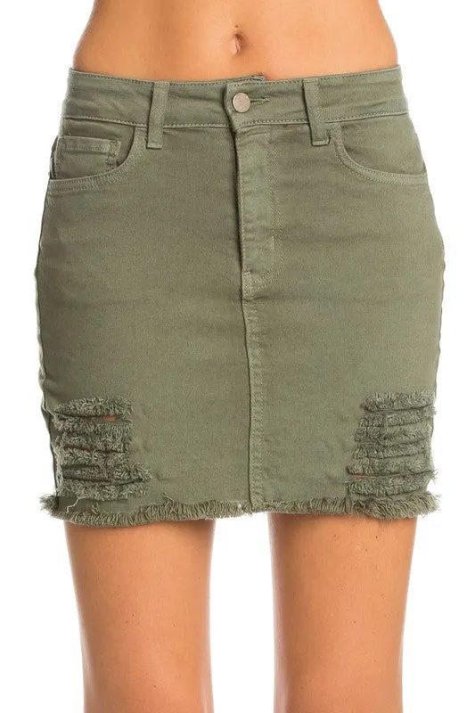 Distressed Denim Mini Skirt