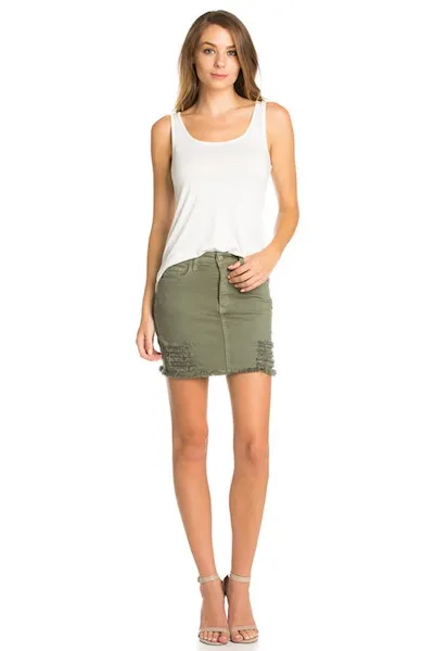 Distressed Denim Mini Skirt