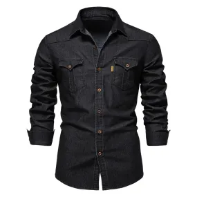 Elastic Cotton Denim Men's Shirt