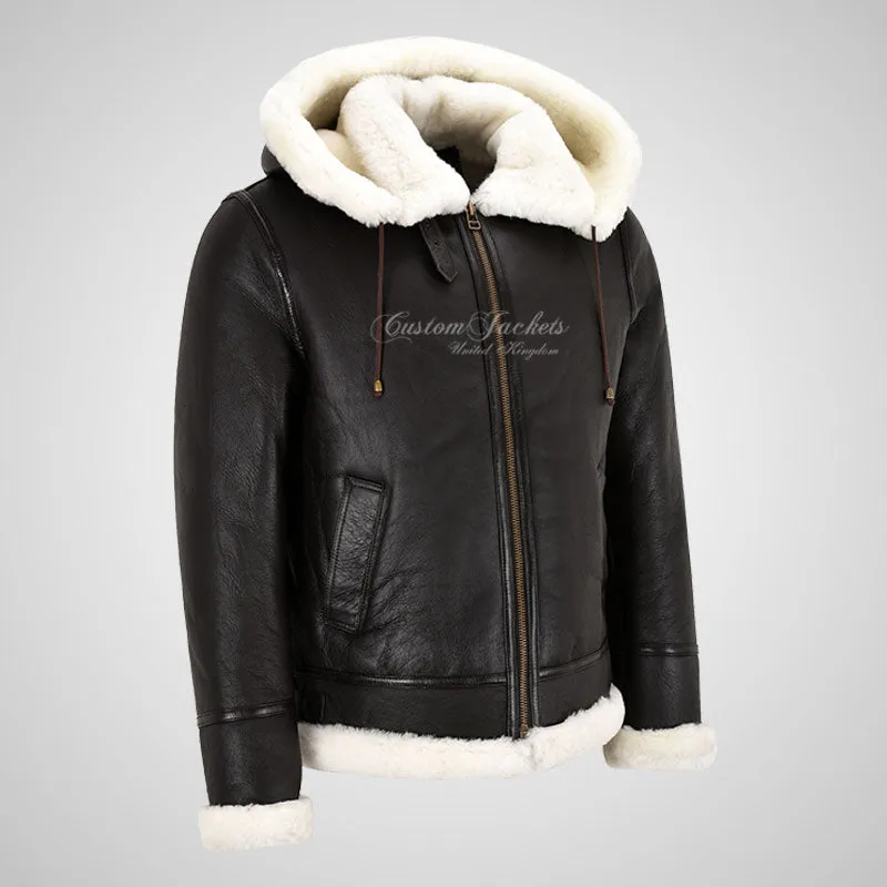 FLIGHT Men's Shearling Jacket with Detachable Hood B3 Sheepskin