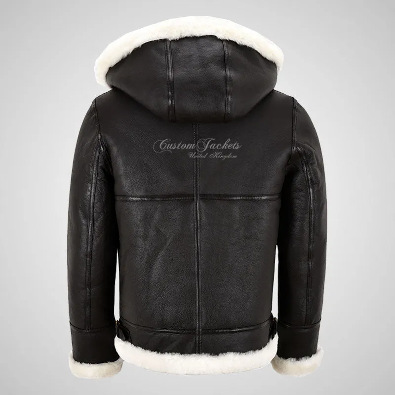 FLIGHT Men's Shearling Jacket with Detachable Hood B3 Sheepskin