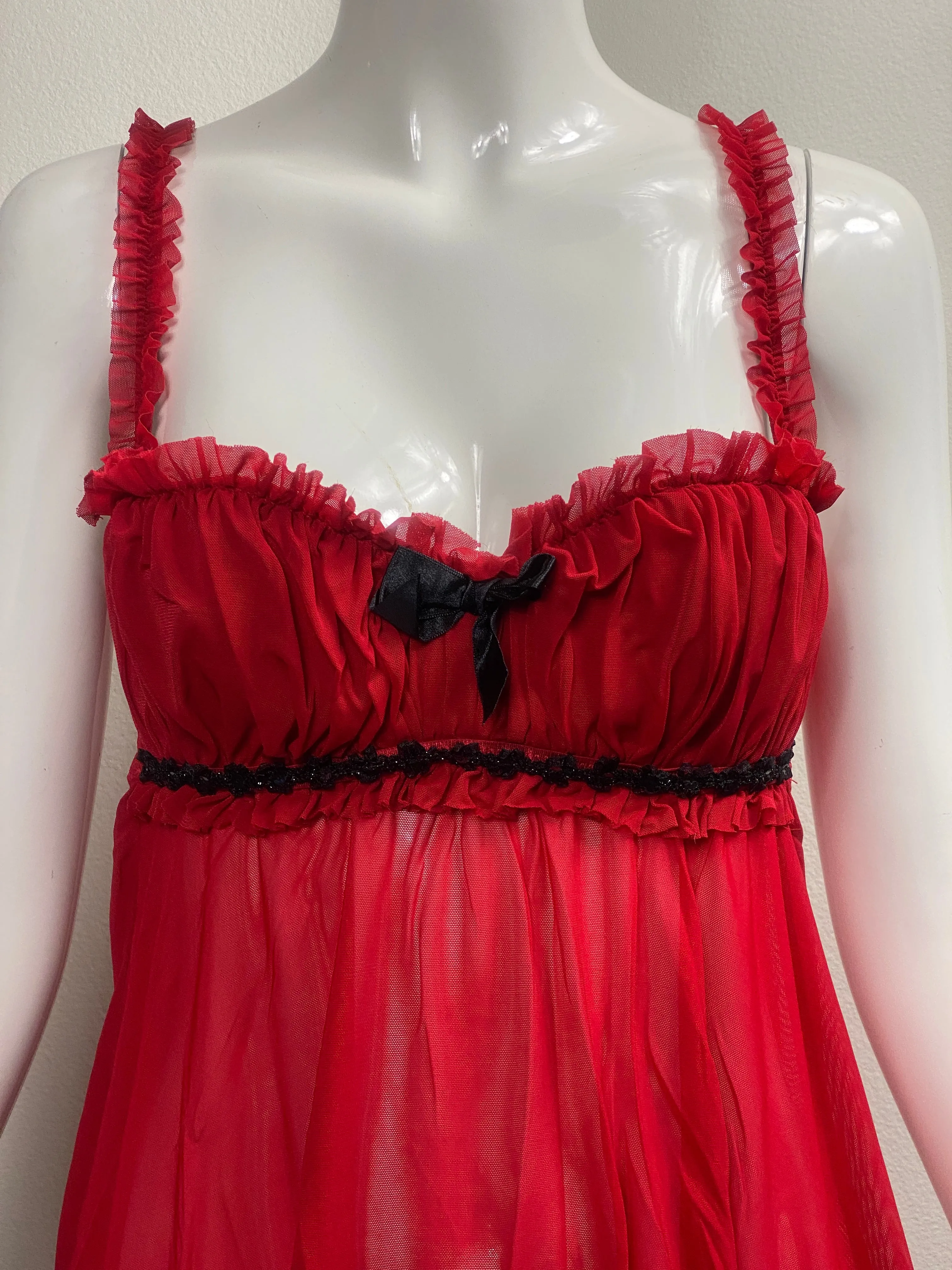 Frederick's Red Mesh Milkmaid Babydoll