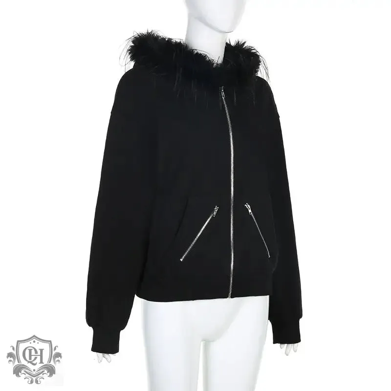 Fur Collar Zipper Hoodie