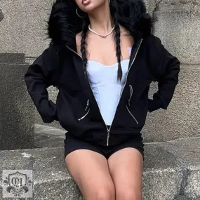 Fur Collar Zipper Hoodie