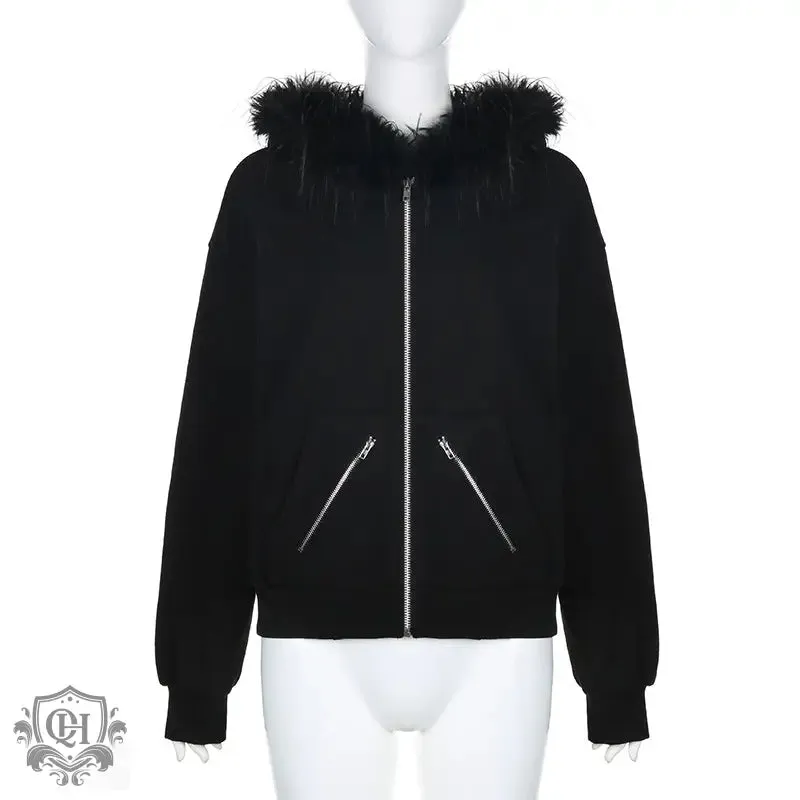 Fur Collar Zipper Hoodie