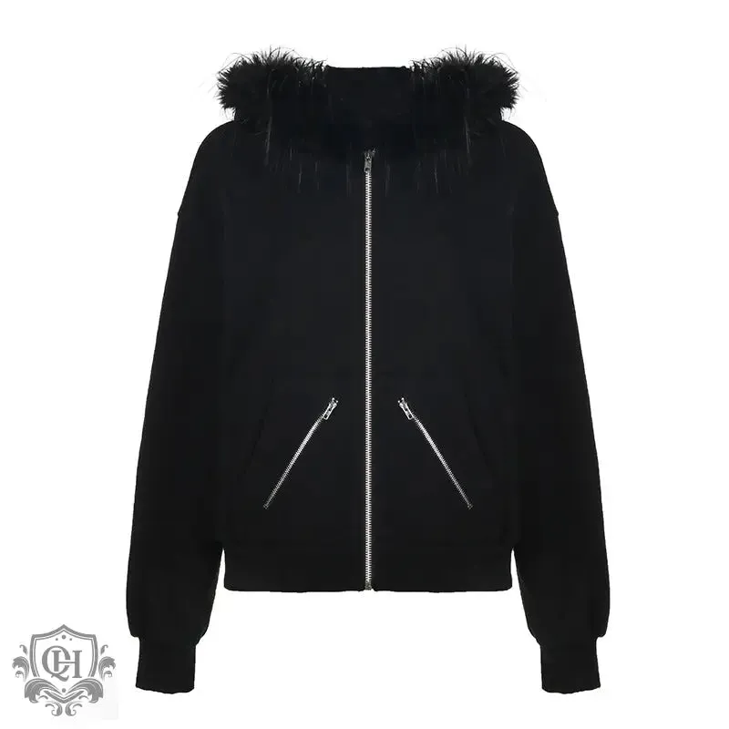 Fur Collar Zipper Hoodie