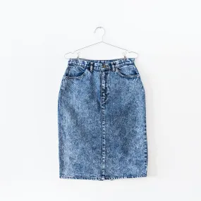 High-Rise Acid-Wash Blue Denim Pencil Skirt