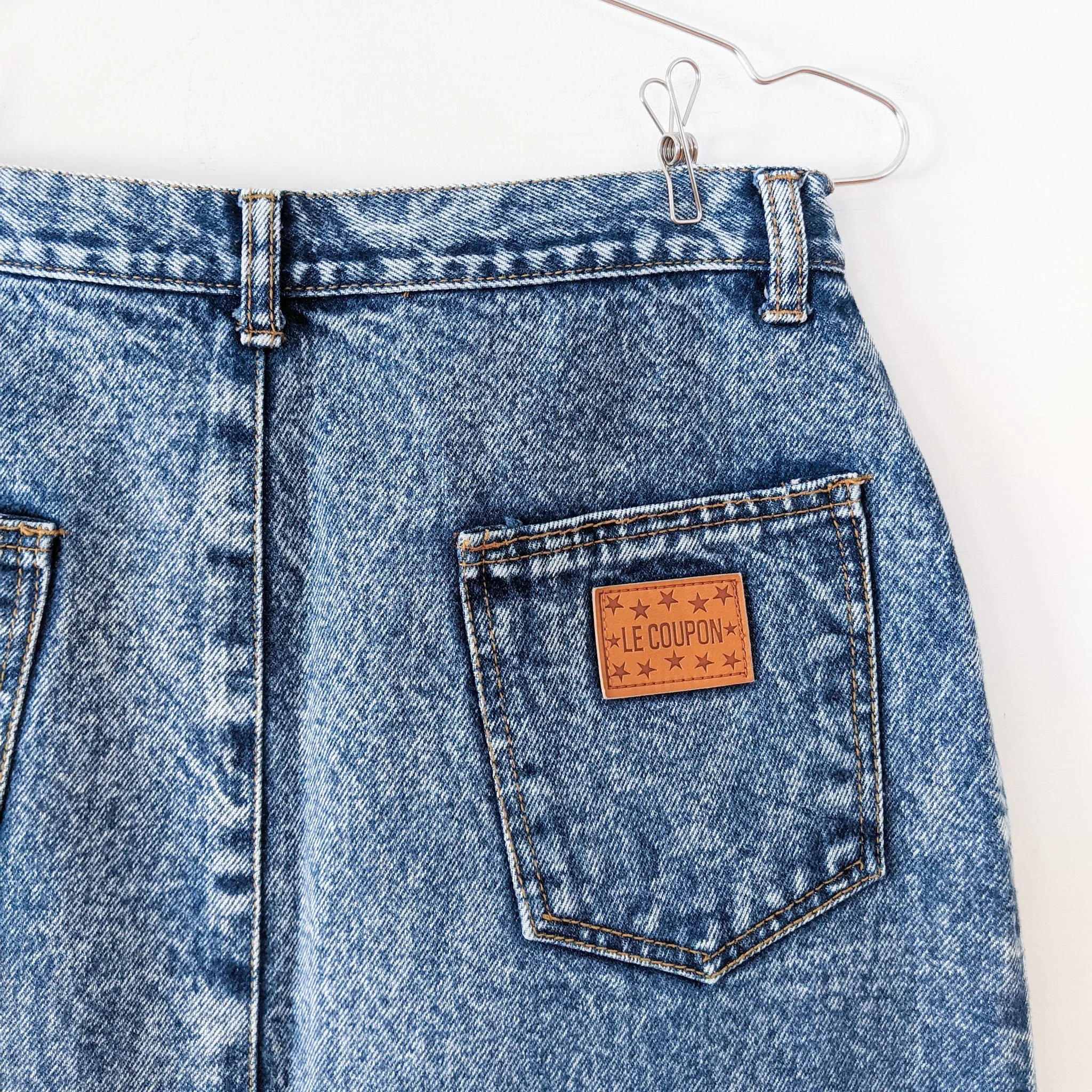 High-Rise Acid-Wash Blue Denim Pencil Skirt