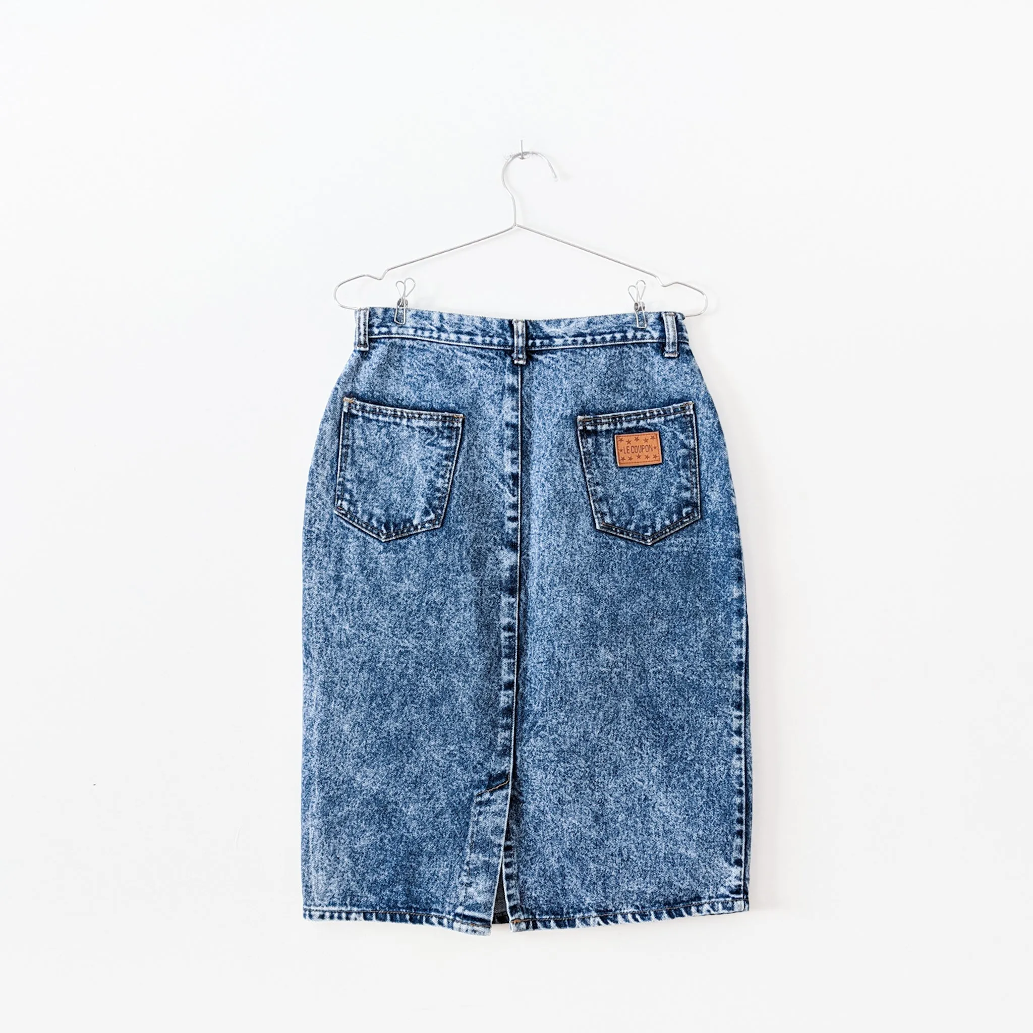 High-Rise Acid-Wash Blue Denim Pencil Skirt