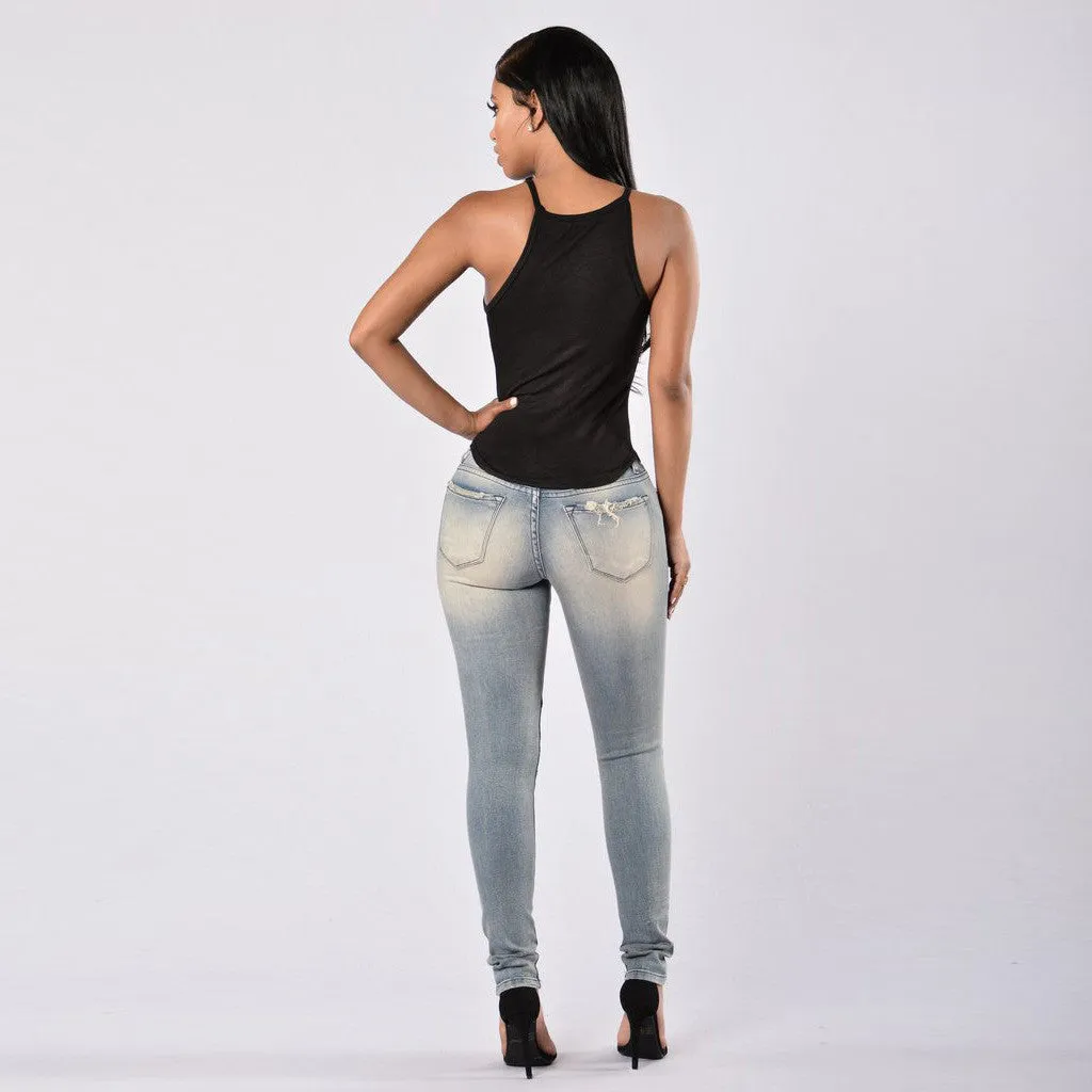 High Waist Draped Design Ripped Pencil Pants