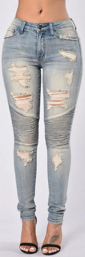 High Waist Draped Design Ripped Pencil Pants